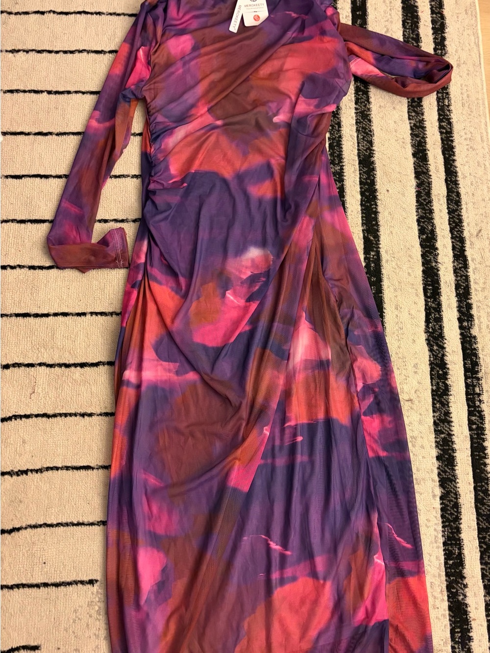 Abstract Swirl Long Sleeve Maxi Dress in Purple and Pink